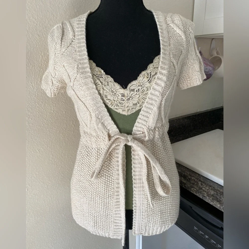 Y2k Aeropostale babydoll tie waist short sleeve cardigan sweater - Picture 6 of 13